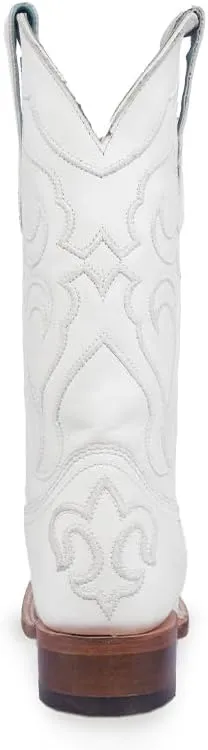 CORRAL LADIE'S FULL WHITE EMBROIDERY SQ. TOE, CORRAL 43.8 X 34.8 X 11.0 SOLE,COWHIDE LEATHER, WESTERN BOOT, Z5183