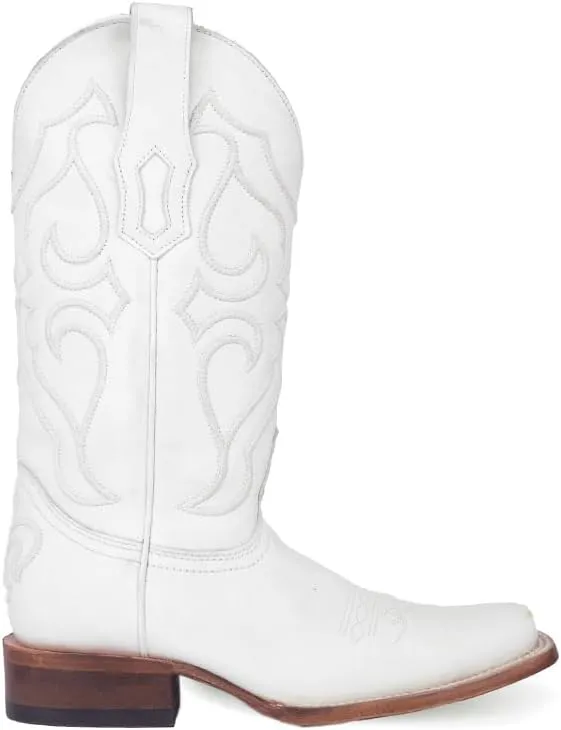 CORRAL LADIE'S FULL WHITE EMBROIDERY SQ. TOE, CORRAL 43.8 X 34.8 X 11.0 SOLE,COWHIDE LEATHER, WESTERN BOOT, Z5183