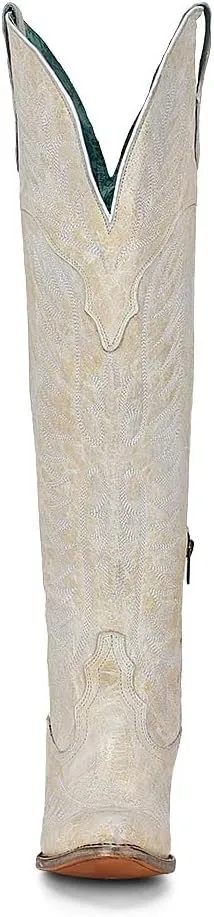 CORRAL LADIE'S LD DISTRESSED WHITE EMBROIDERY & ZIPPER J TOE TALL TOP, LEATHER Sole, COWHIDE Leather, URBAN Boot, WHITE A4311