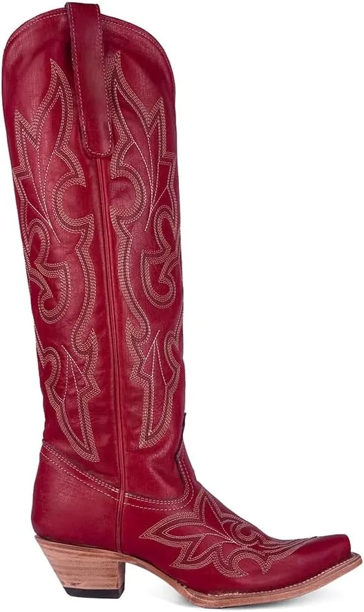 CORRAL LADIE'S RED EMBROIDERY TALL TOP, CORRAL LARGE 65X35 SOLE,COWHIDE LEATHER, WESTERN BOOT, A4465
