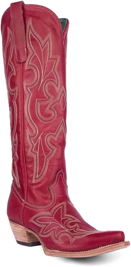 CORRAL LADIE'S RED EMBROIDERY TALL TOP, CORRAL LARGE 65X35 SOLE,COWHIDE LEATHER, WESTERN BOOT, A4465