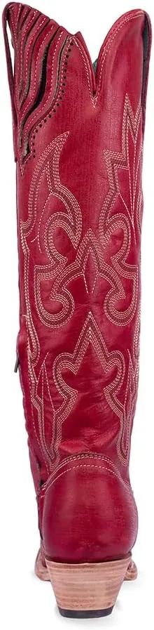 CORRAL LADIE'S RED EMBROIDERY TALL TOP, CORRAL LARGE 65X35 SOLE,COWHIDE LEATHER, WESTERN BOOT, A4465