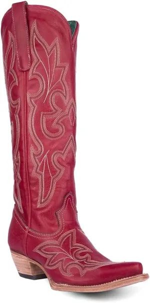 CORRAL LADIE'S RED EMBROIDERY TALL TOP, CORRAL LARGE 65X35 SOLE,COWHIDE LEATHER, WESTERN BOOT, A4465
