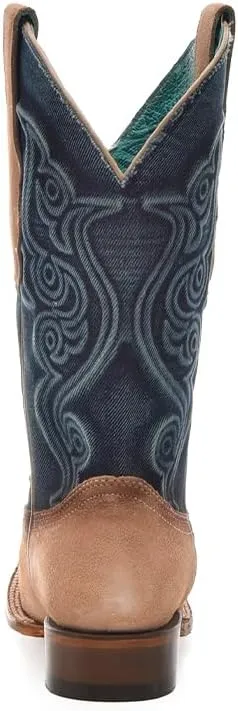 CORRAL LADIE'S SAND-DENIM EMBROIDERY SQ. TOE, LEATHER SOLE, COWHIDE LEATHER, WESTERN BOOTS, Z5220
