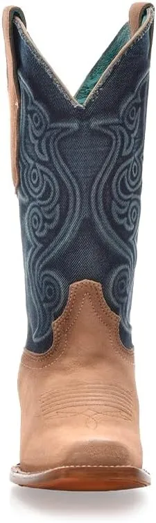 CORRAL LADIE'S SAND-DENIM EMBROIDERY SQ. TOE, LEATHER SOLE, COWHIDE LEATHER, WESTERN BOOTS, Z5220
