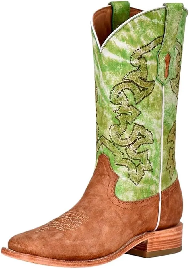CORRAL MEN'S BROWN EMBROIDERY NARROW SQ. TOE, LEATHER WITH RUBBER INSERT SOLE, WESTERN A4229