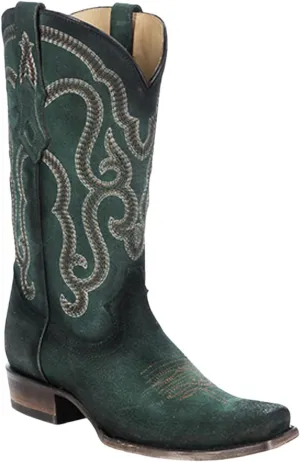 CORRAL MEN'S DARK GREEN EMBROIDERY NARROW SQ. TOE, LEATHER SOLE, COWHIDE LEATHER, WESTERN BOOT, C4174