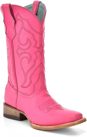 CORRAL TEEN'S FUCHSIA LEATHER AND EMBROIDERY SQ. TOE, LEATHER SOLE, COWHIDE LEATHER, WESTERN BOOTS, T0166