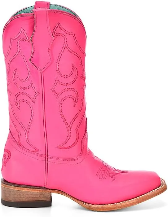 CORRAL TEEN'S FUCHSIA LEATHER AND EMBROIDERY SQ. TOE, LEATHER SOLE, COWHIDE LEATHER, WESTERN BOOTS, T0166