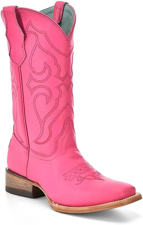 CORRAL TEEN'S FUCHSIA LEATHER AND EMBROIDERY SQ. TOE, LEATHER SOLE, COWHIDE LEATHER, WESTERN BOOTS, T0166