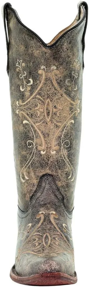 Corral Womens Black Crackle/Bone Embroidery, Size: