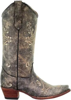 Corral Womens Black Crackle/Bone Embroidery, Size:
