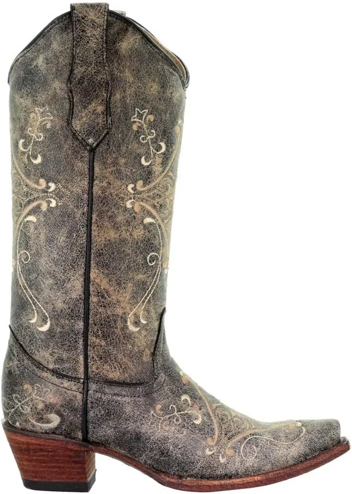 Corral Womens Black Crackle/Bone Embroidery, Size:
