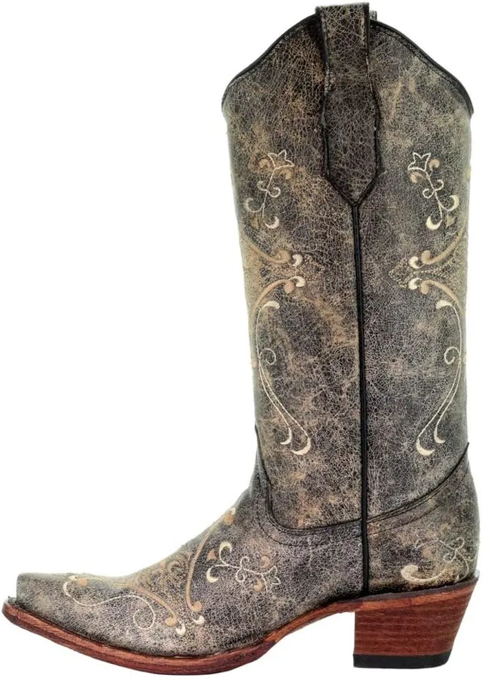 Corral Womens Black Crackle/Bone Embroidery, Size: