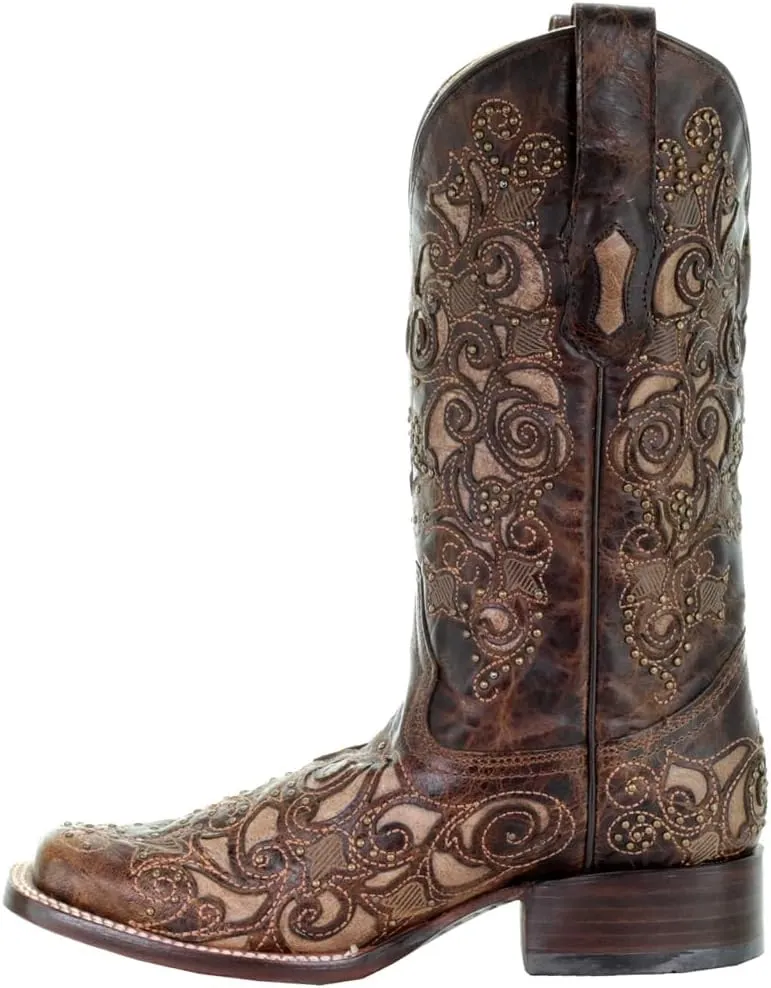 CORRAL Women's Inlay and Stud Accents Boot Square Toe
