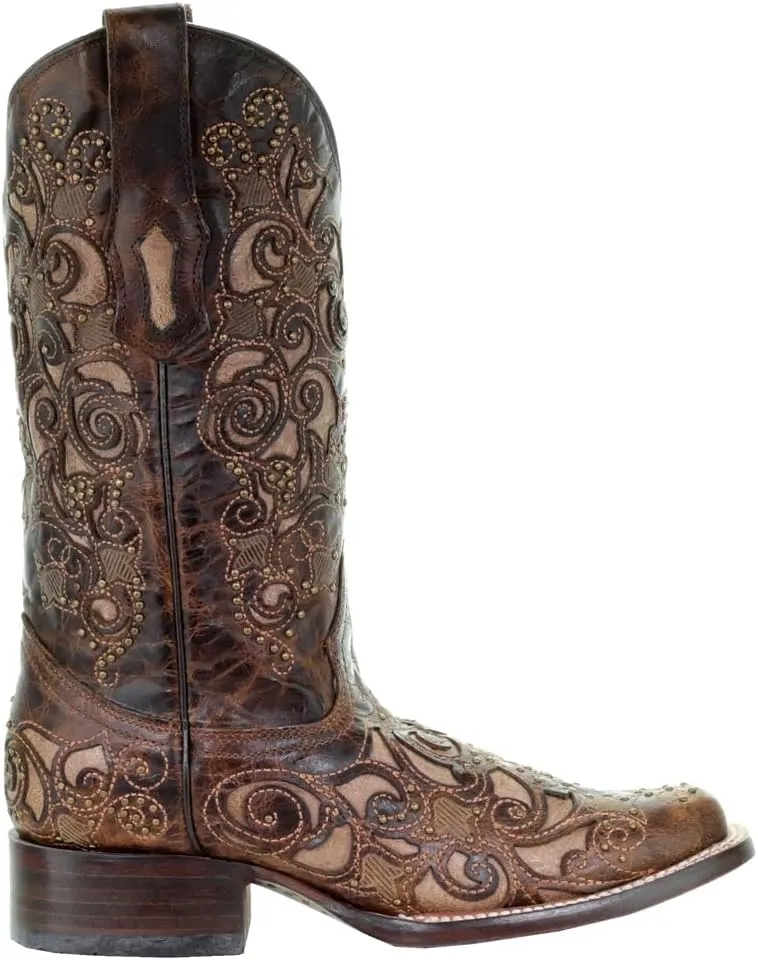 CORRAL Women's Inlay and Stud Accents Boot Square Toe