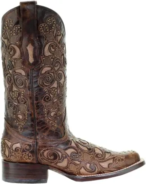 CORRAL Women's Inlay and Stud Accents Boot Square Toe