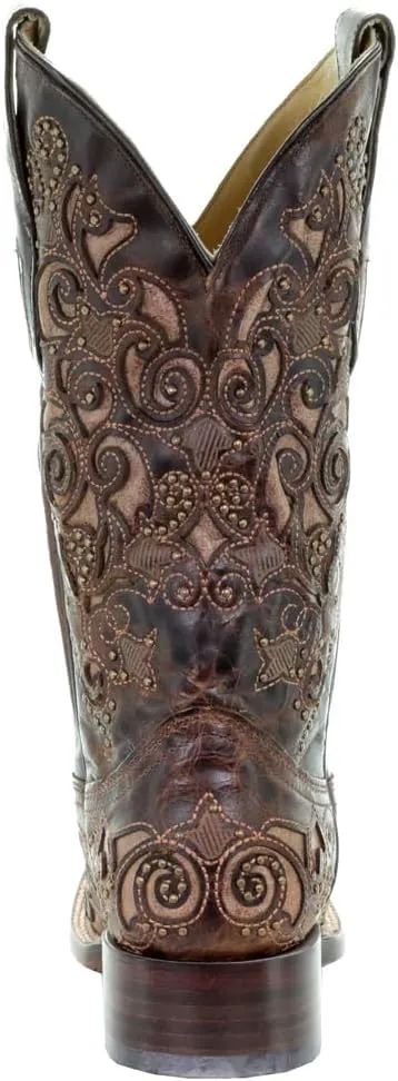 CORRAL Women's Inlay and Stud Accents Boot Square Toe