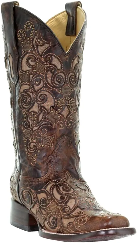 CORRAL Women's Inlay and Stud Accents Boot Square Toe