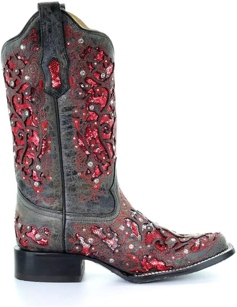 CORRAL Women's LD Embroidery Decorated 11.5in Shaft Square Toe Leather Western Boot
