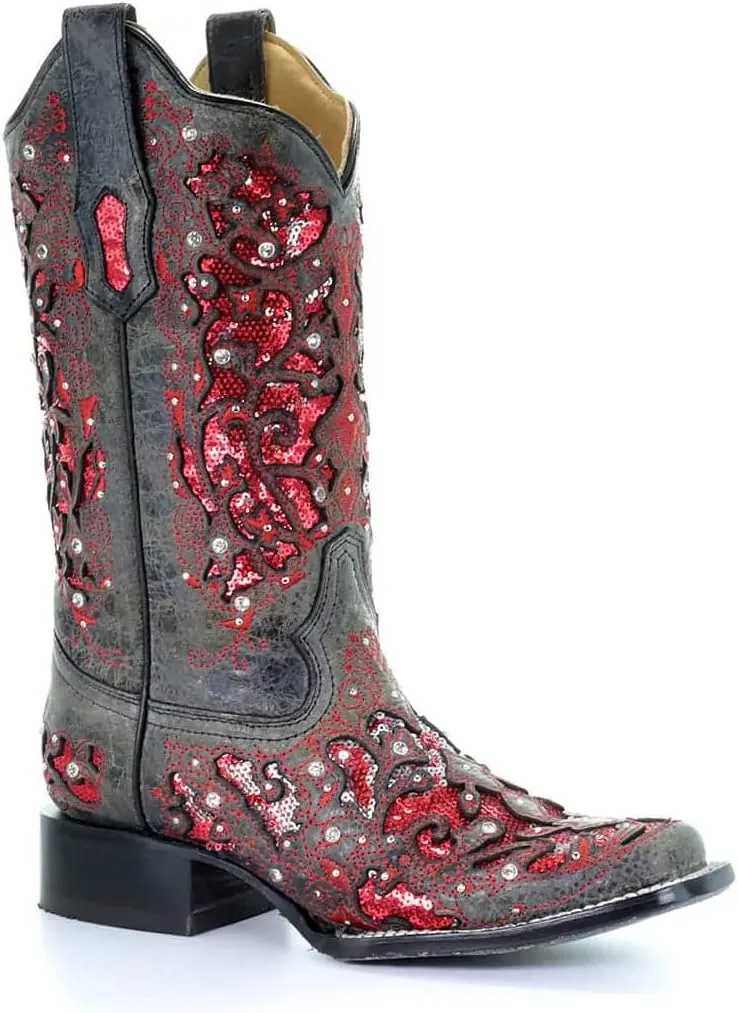 CORRAL Women's LD Embroidery Decorated 11.5in Shaft Square Toe Leather Western Boot