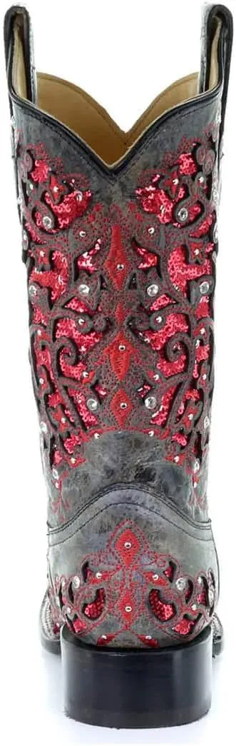 CORRAL Women's LD Embroidery Decorated 11.5in Shaft Square Toe Leather Western Boot