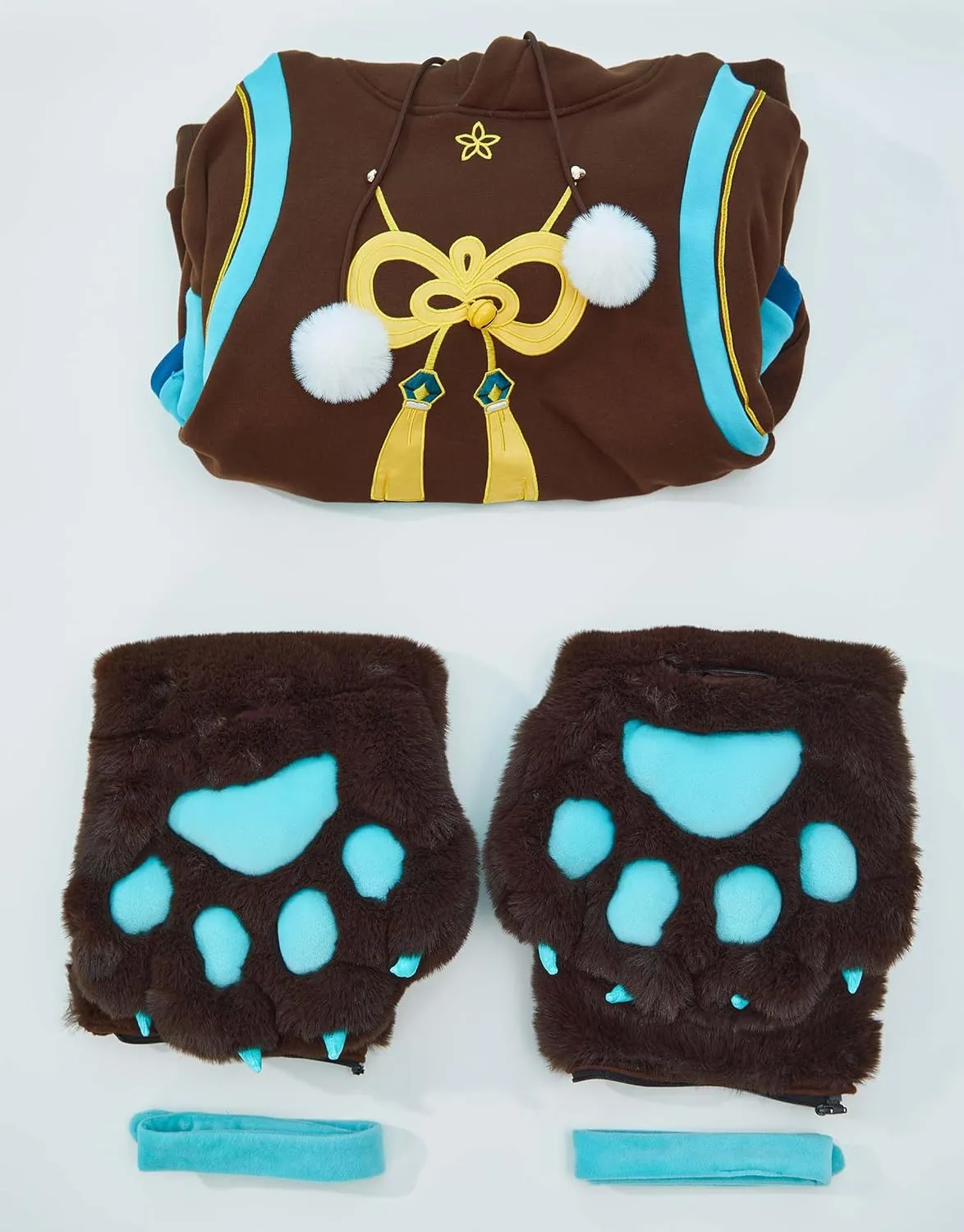 Cosplay.fm Pullover Hoodie with Detachable Paw Sleeves Furry Paw Gloves Bag Bunny Ear Sweatshirt Kirara Cosplay Costume