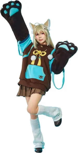 Cosplay.fm Pullover Hoodie with Detachable Paw Sleeves Furry Paw Gloves Bag Bunny Ear Sweatshirt Kirara Cosplay Costume