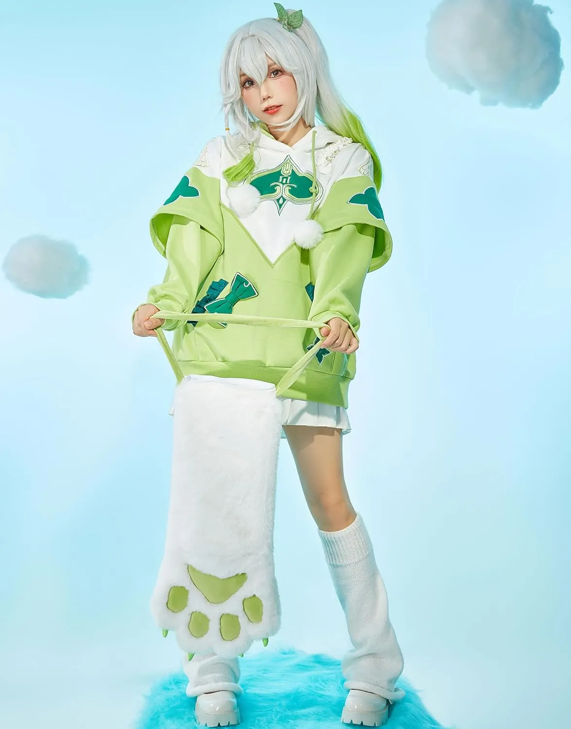 Cosplay.fm Pullover Hoodie with Detachable Paw Sleeves Furry Paw Gloves Bag Bunny Ear Sweatshirt Nahida Cosplay Costume