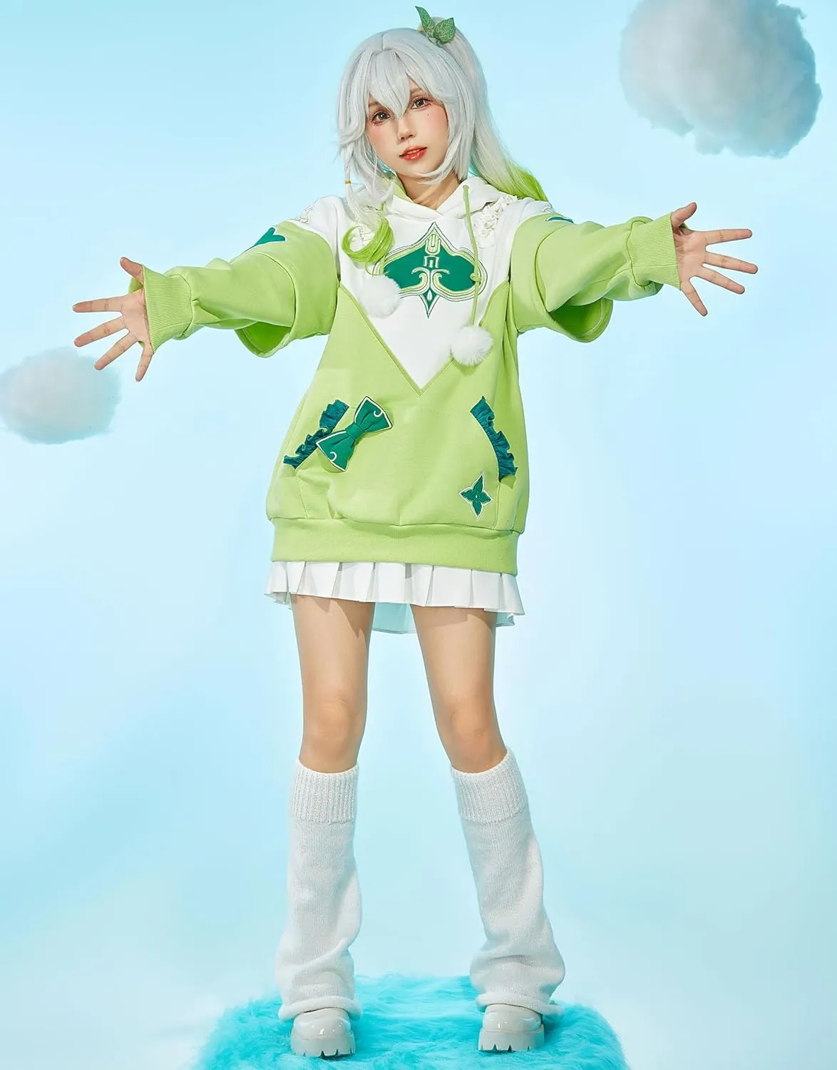 Cosplay.fm Pullover Hoodie with Detachable Paw Sleeves Furry Paw Gloves Bag Bunny Ear Sweatshirt Nahida Cosplay Costume