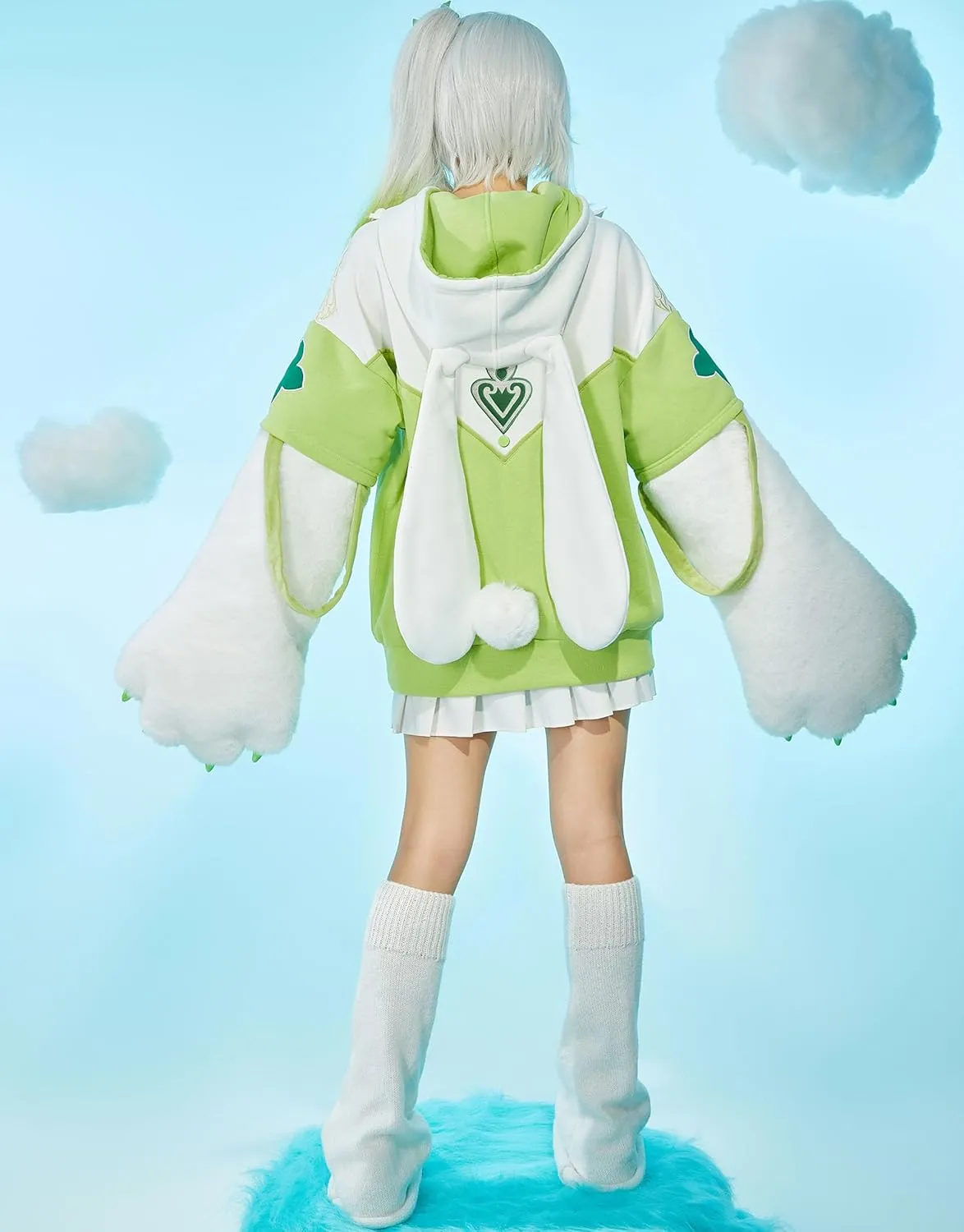 Cosplay.fm Pullover Hoodie with Detachable Paw Sleeves Furry Paw Gloves Bag Bunny Ear Sweatshirt Nahida Cosplay Costume