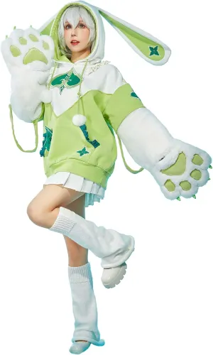 Cosplay.fm Pullover Hoodie with Detachable Paw Sleeves Furry Paw Gloves Bag Bunny Ear Sweatshirt Nahida Cosplay Costume