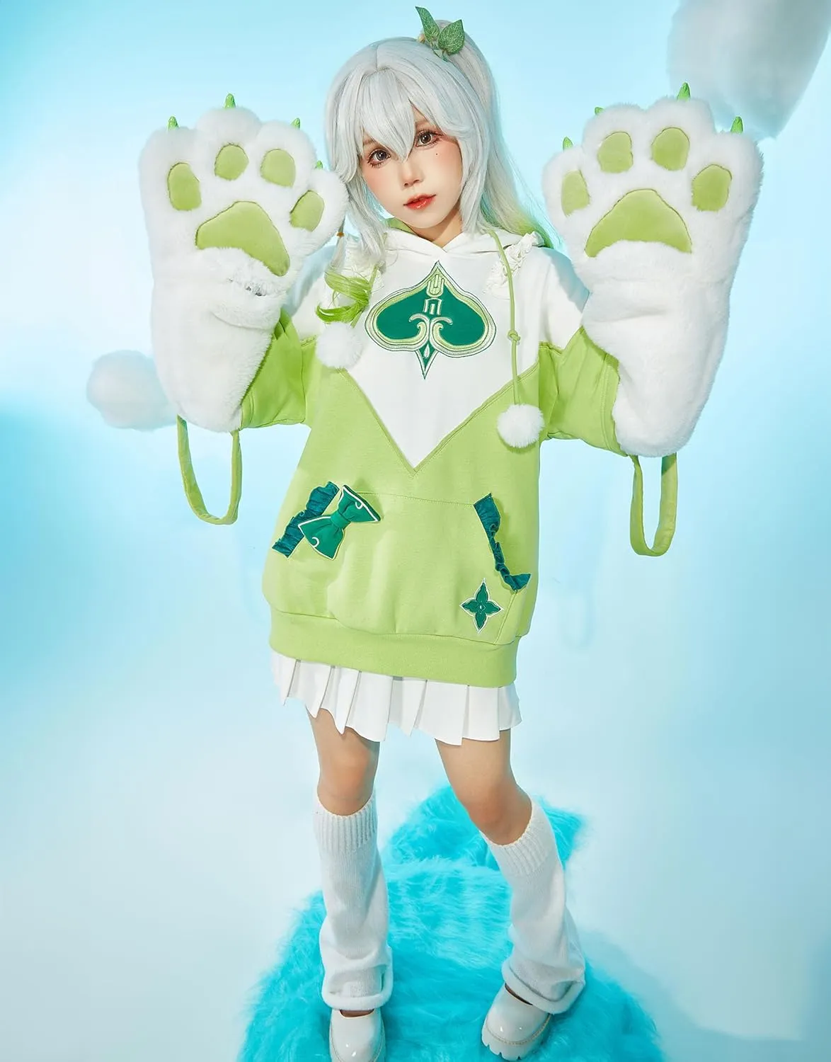 Cosplay.fm Pullover Hoodie with Detachable Paw Sleeves Furry Paw Gloves Bag Bunny Ear Sweatshirt Nahida Cosplay Costume