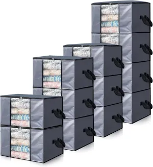 Cosy Family 12 Pack 90L Heavy Duty Extra Large Moving Bags with Reinforced Handle - Strong Handles & Zippers, Storage Totes For Space Saving, Fold Flat, Alternative to Moving Box, Grey