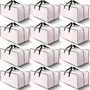 Cosy Family 12 Pack Heavy Duty Moving Bags with Backpack Straps - Strong Handles & Zippers, Storage Totes For Space Saving, Fold Flat, Alternative to Moving Box (X-Large-Set of 12, Clear)