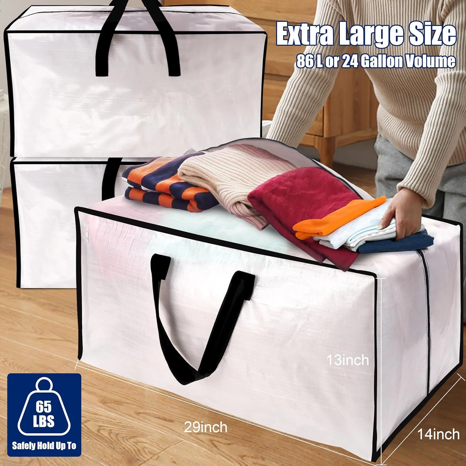Cosy Family 12 Pack Heavy Duty Moving Bags with Backpack Straps - Strong Handles & Zippers, Storage Totes For Space Saving, Fold Flat, Alternative to Moving Box (X-Large-Set of 12, Clear)