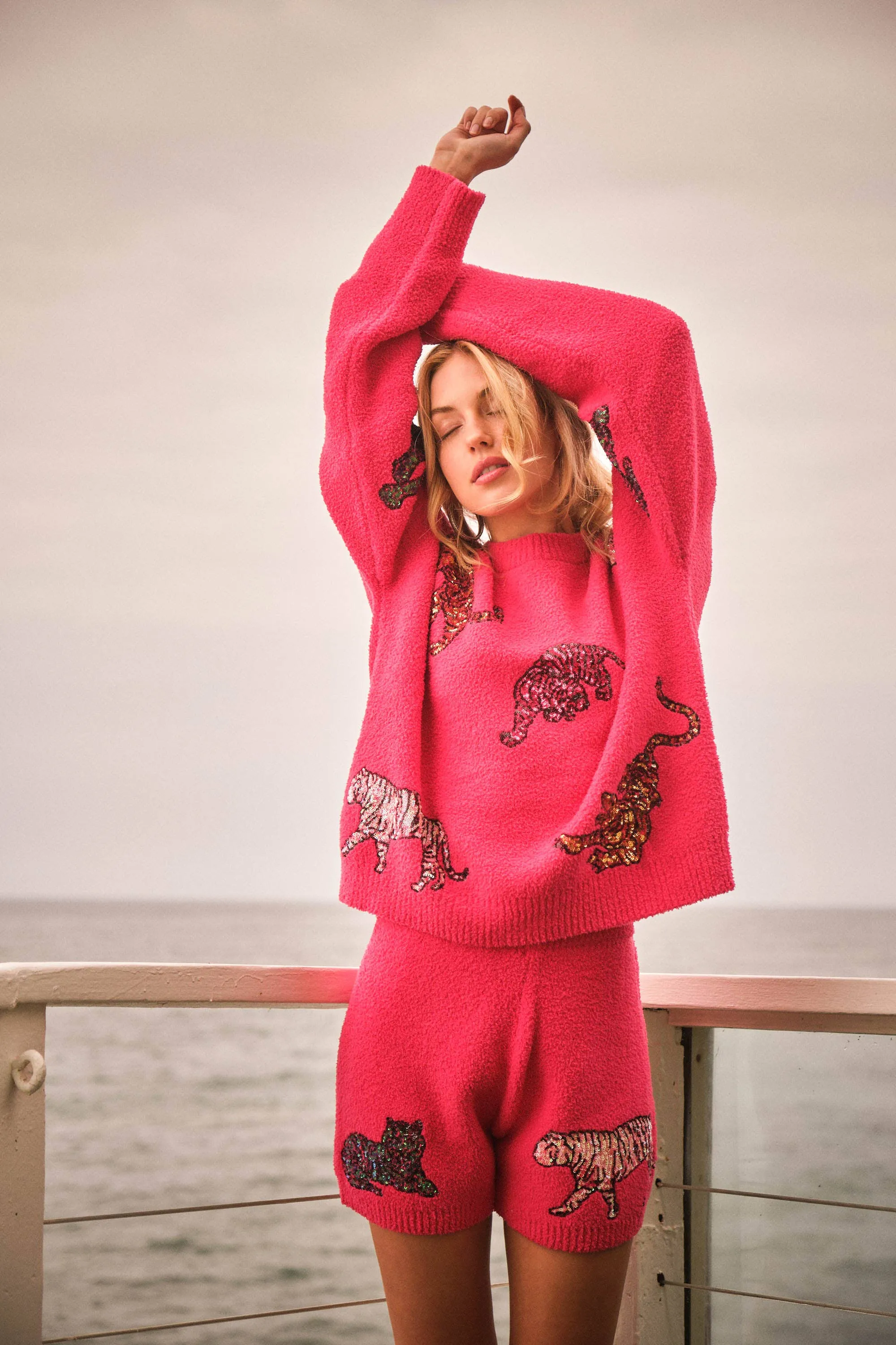 Cozy Tiger Sequin Sweater & Matching Shorts Set