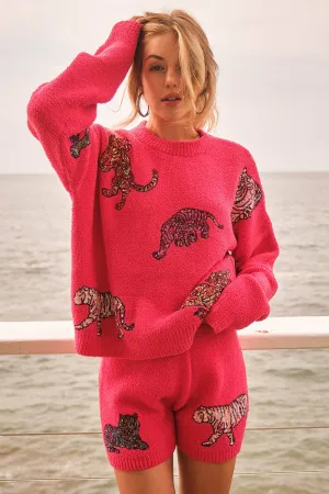 Cozy Tiger Sequin Sweater & Matching Shorts Set