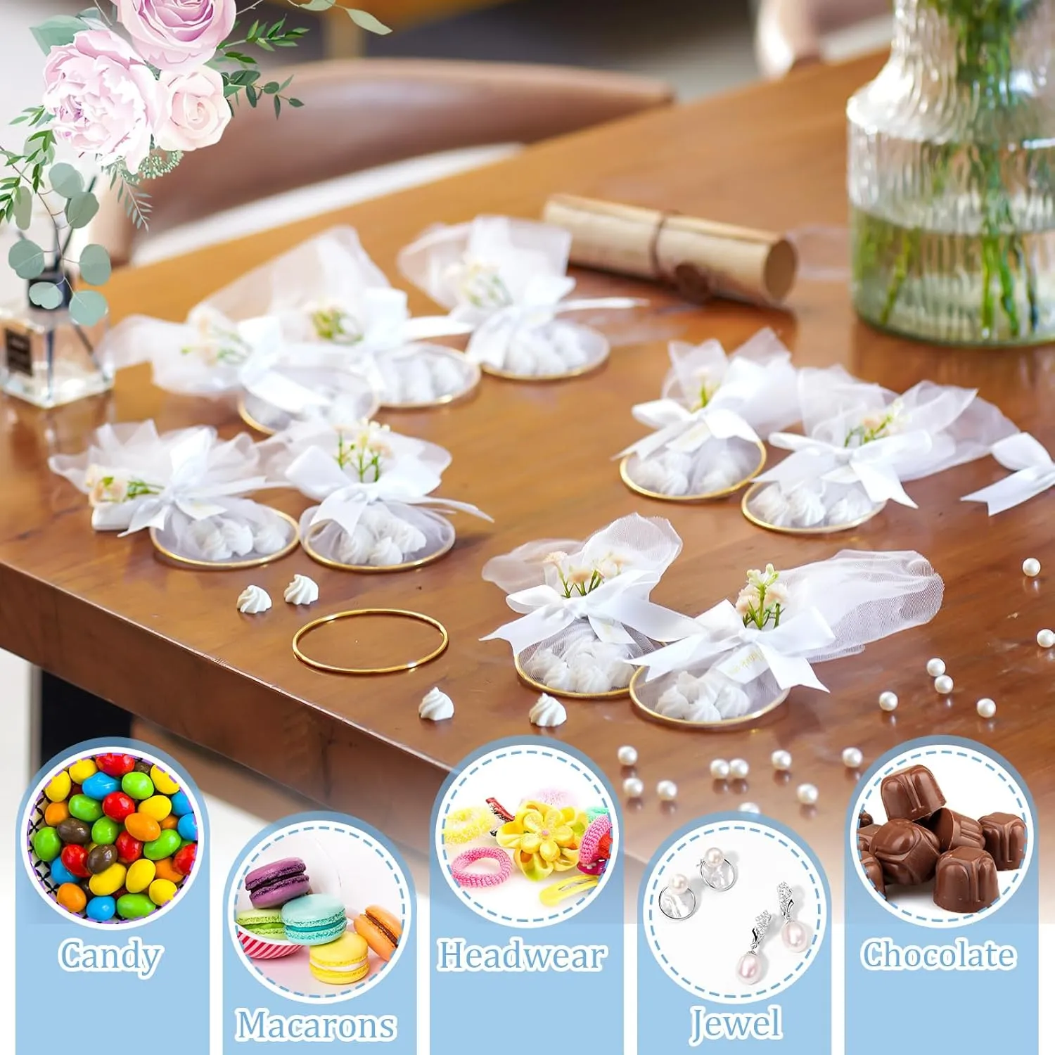 CPEGHDVM 50 Pcs 5.9 * 2.7in Wedding Favor Bags DIY Party Candy Favors Pouches Party Favors for Guests for Wedding Bridal Shower Baby Shower Birthday Party Decoration (White)