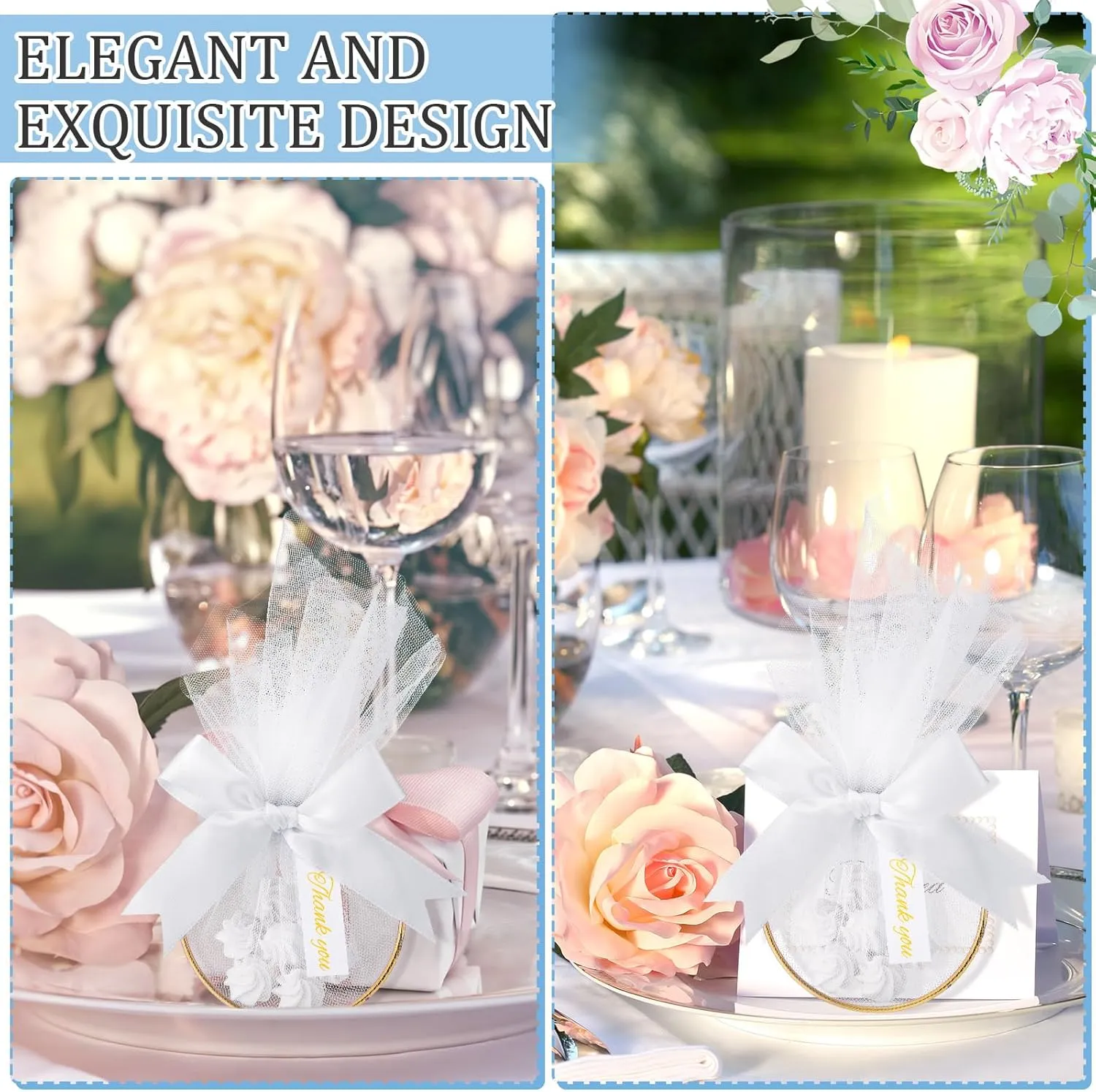 CPEGHDVM 50 Pcs 5.9 * 2.7in Wedding Favor Bags DIY Party Candy Favors Pouches Party Favors for Guests for Wedding Bridal Shower Baby Shower Birthday Party Decoration (White)