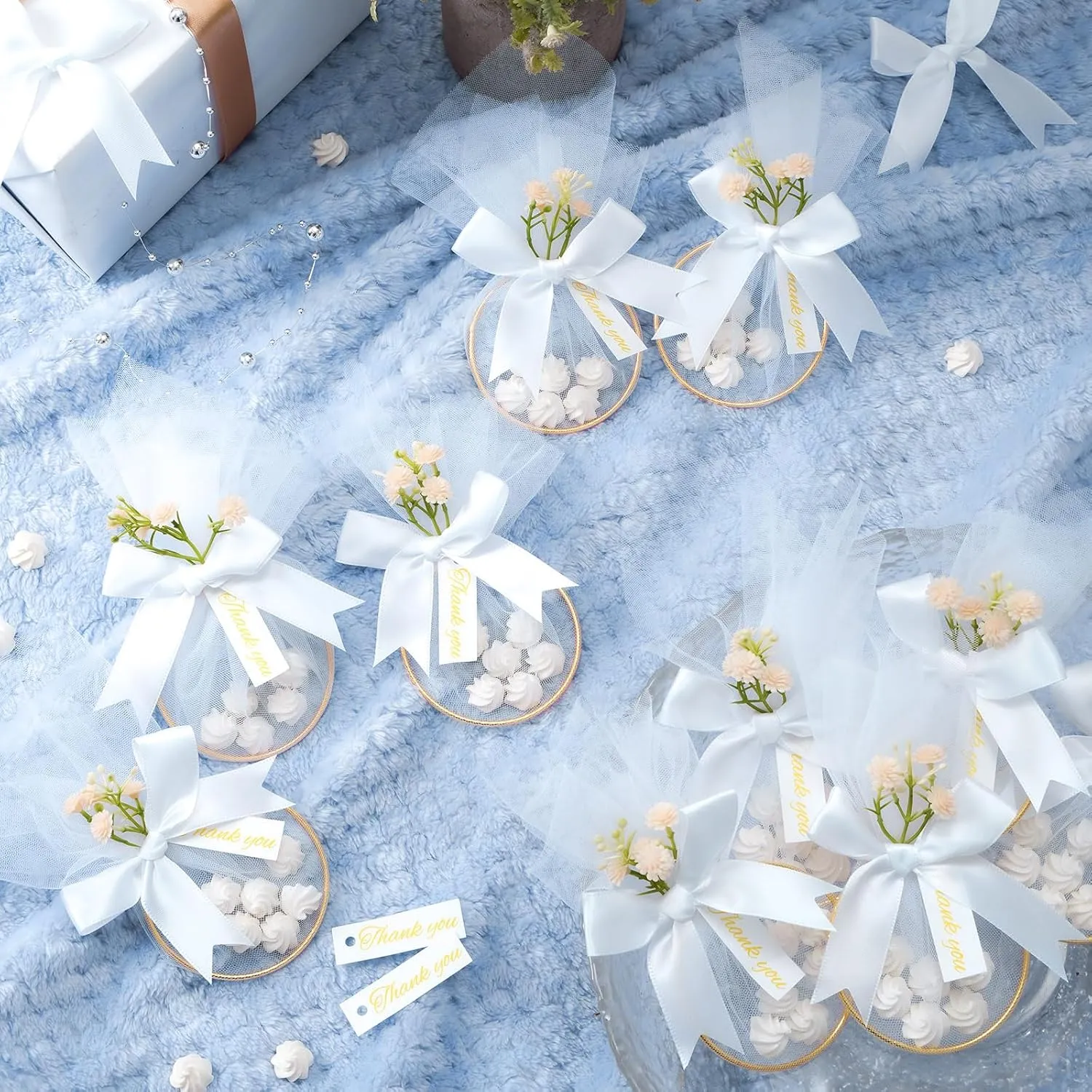 CPEGHDVM 50 Pcs 5.9 * 2.7in Wedding Favor Bags DIY Party Candy Favors Pouches Party Favors for Guests for Wedding Bridal Shower Baby Shower Birthday Party Decoration (White)