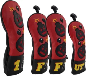 CRAFTSMAN GOLF Driver Headcover Embroidery Bomb, PU Leather Golf Head Covers Driver Fairway Wood Hybrid Red & Black Blade Putter Cover