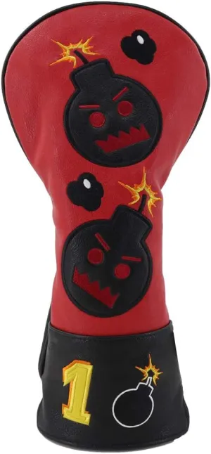 Craftsman Golf Driver Headcover Embroidery Bomb, Red and Black PU Leather Golf Head Covers Driver #1 Fits Up to 460cc