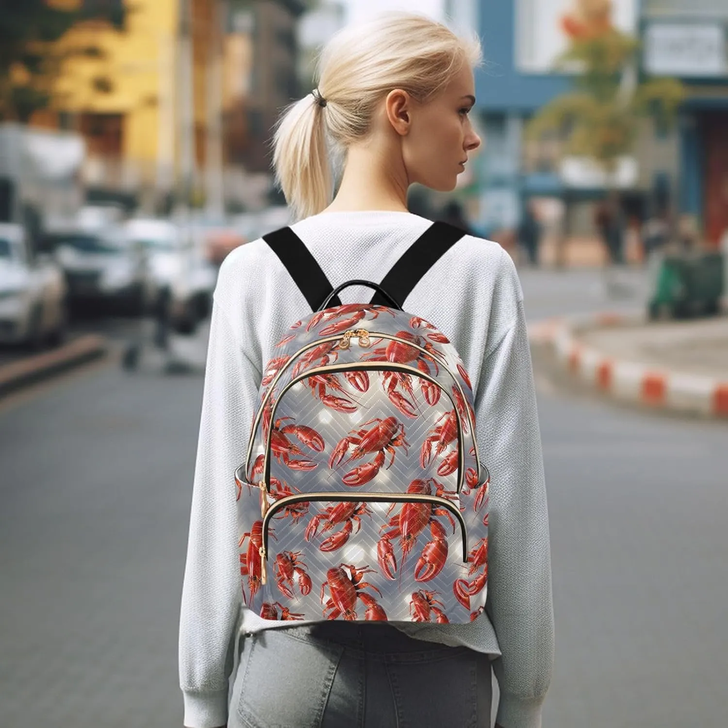 Crayfish Mini Backpack Women's Quilted Small Backpack Purse for Women College Fashion Travel Daypack Shoulder Bag