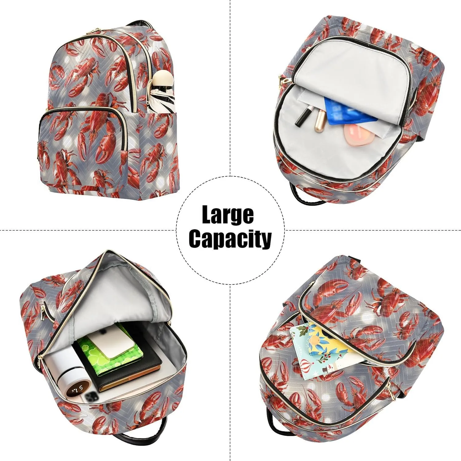 Crayfish Mini Backpack Women's Quilted Small Backpack Purse for Women College Fashion Travel Daypack Shoulder Bag