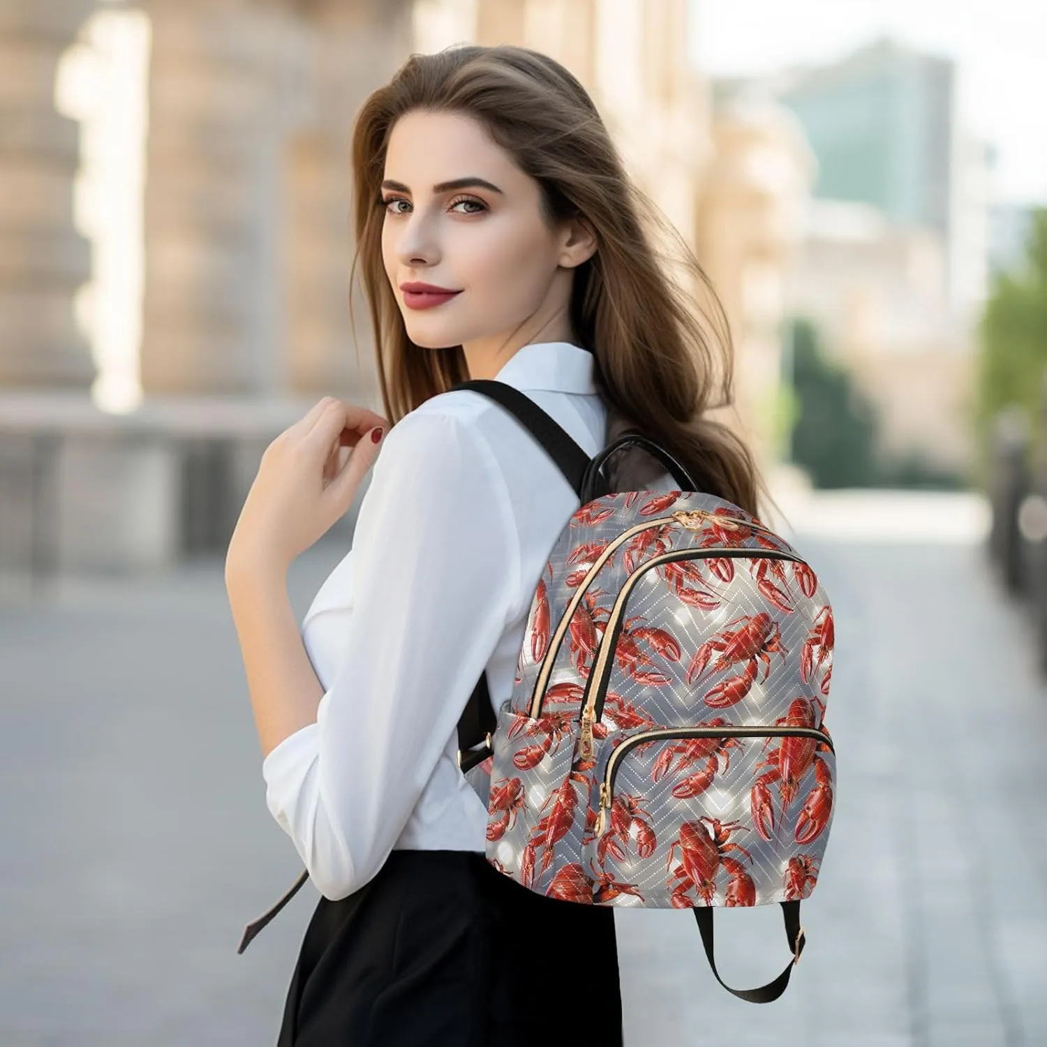 Crayfish Mini Backpack Women's Quilted Small Backpack Purse for Women College Fashion Travel Daypack Shoulder Bag