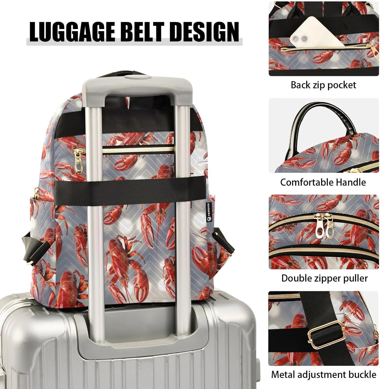 Crayfish Mini Backpack Women's Quilted Small Backpack Purse for Women College Fashion Travel Daypack Shoulder Bag