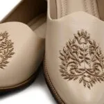 Cream Leather Zardozi Embroidery Ethnic Shoes