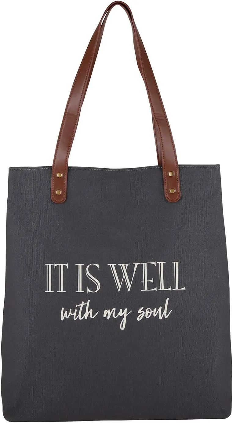 Creative Brands Faithworks Black, White 16 x 13.5 Inch Canvas Shoulder Strap Handles, Large Inspirational Tote Bag