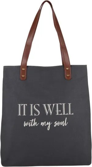Creative Brands Faithworks Black, White 16 x 13.5 Inch Canvas Shoulder Strap Handles, Large Inspirational Tote Bag